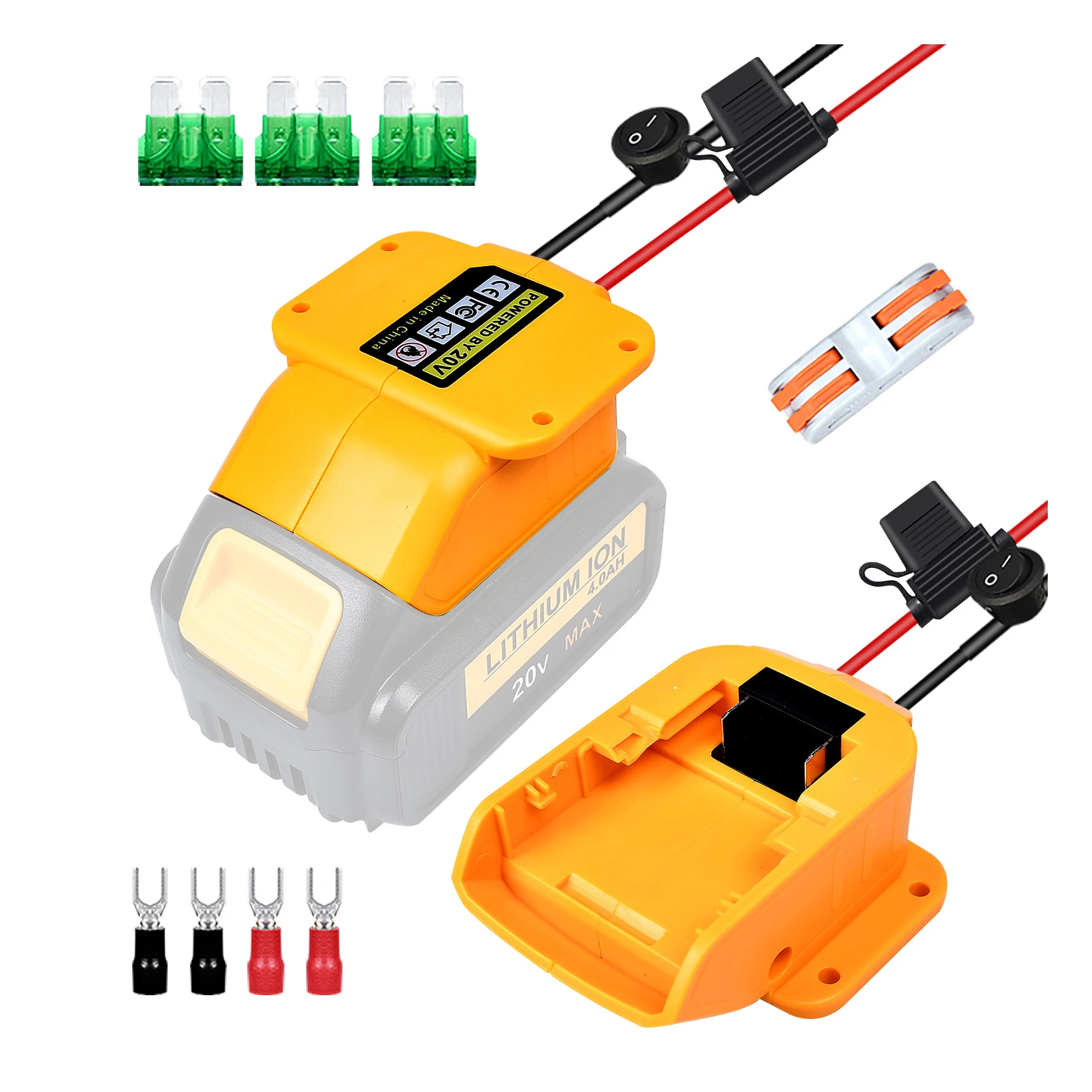 Power Wheel Adapter Battery Adapter for Dewalt 18v-20V Battery With Fuse  &Wire Terminals Convertor for DIY Ride on Truck RC Toys