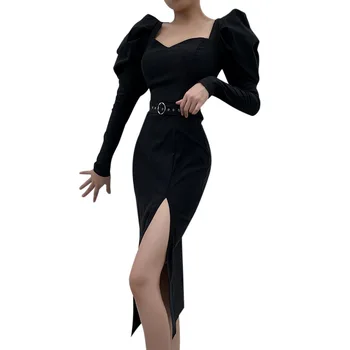 Puff Long Sleeve Midi Korean Fashion 2020 Women Dress