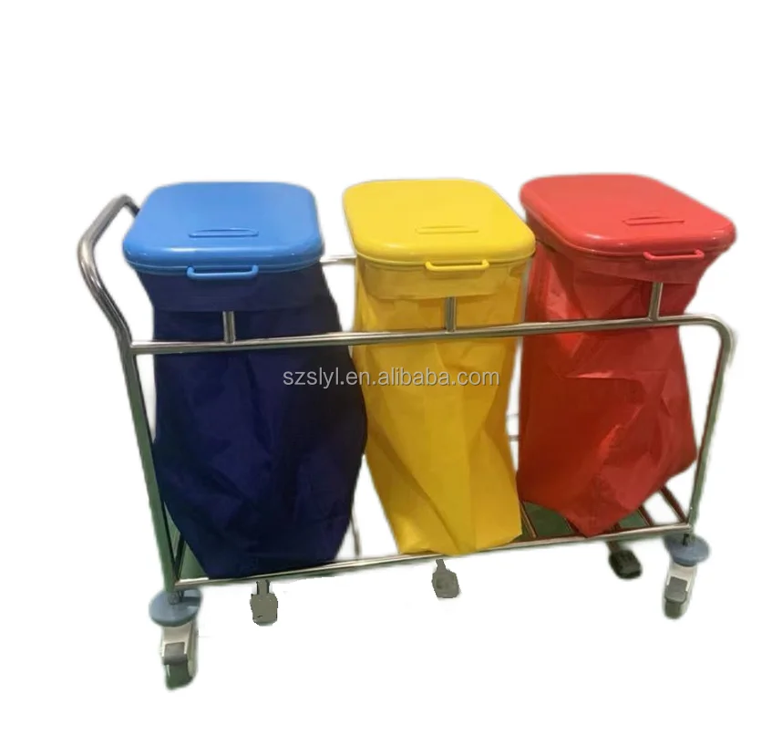 Customized Hotel Stainless Steel Linen Laundry Trolley Cleaning Cart Hospital Trash Can