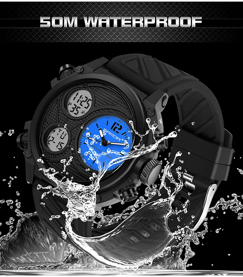 SANDA 3002 mode multi-fonction Sport 50M étanche hommes montre électronique mode lumineux chronographe étudiant montre reloj
