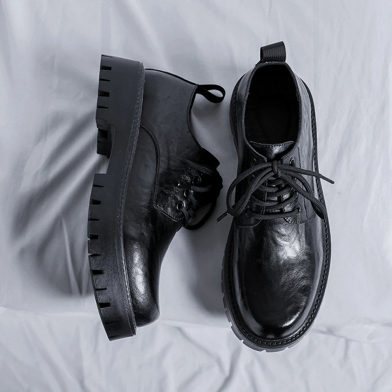 Sepatu pria hitam bisnis oxford sol tebal, sepatu kulit sol tebal, sepatu  pesta kulit untuk pria