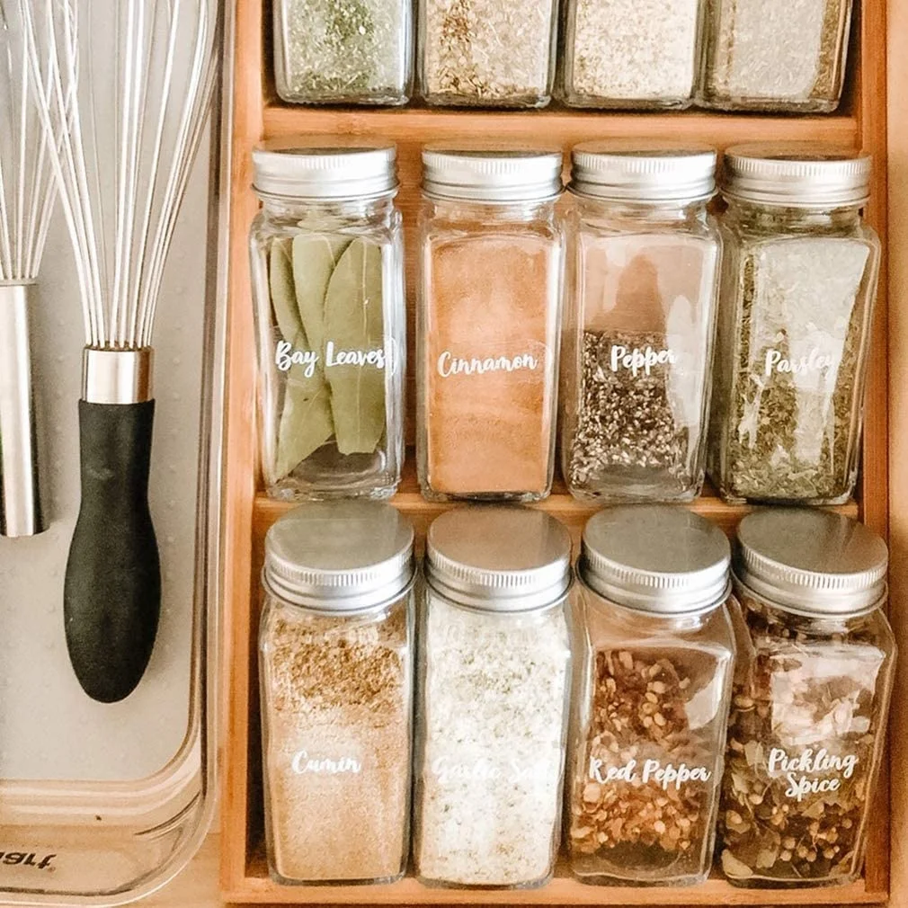 Custom Printed Seasoning Glass Capital Spice Jar Labels,Washable White Herb Spice Clear Sticker for Bottle Container