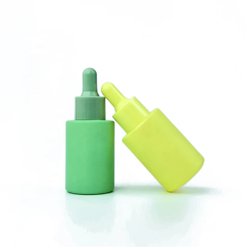 Essential Oil Dropper Glass Bottle 1oz Flat Shoulder 30ml Serum Dropper Bottle With Colorful Cap for Hail Oil Packing