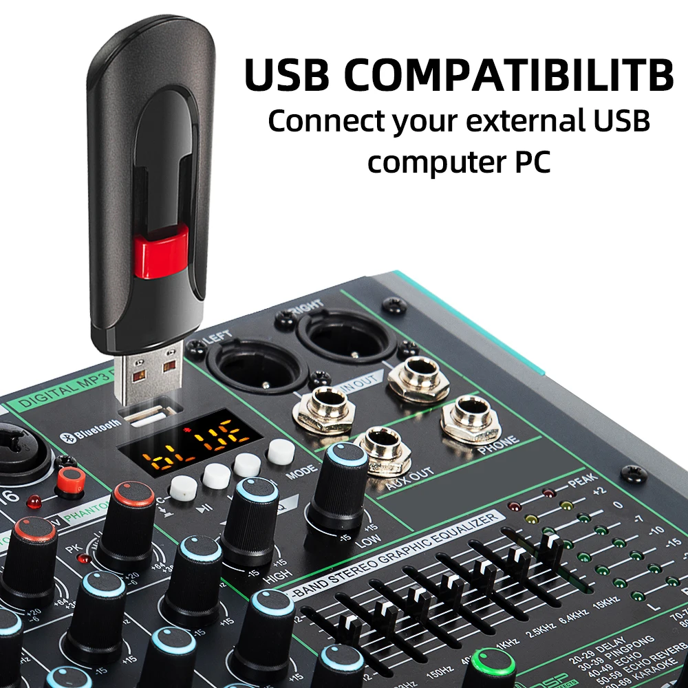 Depusheng PA16 Consola de Mezcla de Audio Profesional Sistema de Interfaz de Mesa de Sonido de 16 Canales Digital USB Bluetooth Entrada de MP3 48V de Alimentación Fantasma Incorporada con Efecto de