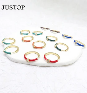 Simple Summer Colorful Series 18K Gold Plated Copper Silver Gold Enamel Hoop Earrings for Women Geometric Trendy Design Mainly