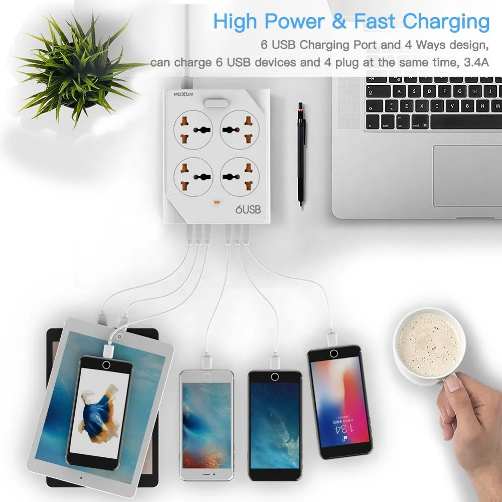 
 Оптовая продажа, черный, белый, 6 USB-разъемов, 4 удлинителя с usb-портами, электрическая розетка 1,5 м от MOXOM  