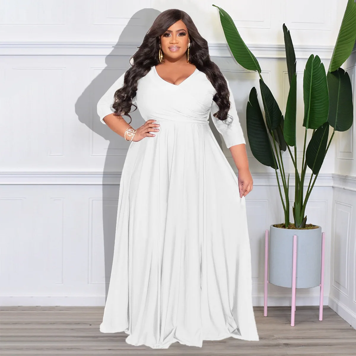 Casual Plus Size Emerald Green V-Neck Maxi Dress for Women - Elegant Evening and Wedding Style, Anti-Wrinkle & Breathable Casual Plus Size Emerald Green V-Neck Maxi Dress for Women - Elegant Evening and Wedding Style, Anti-Wrinkle & Breathable