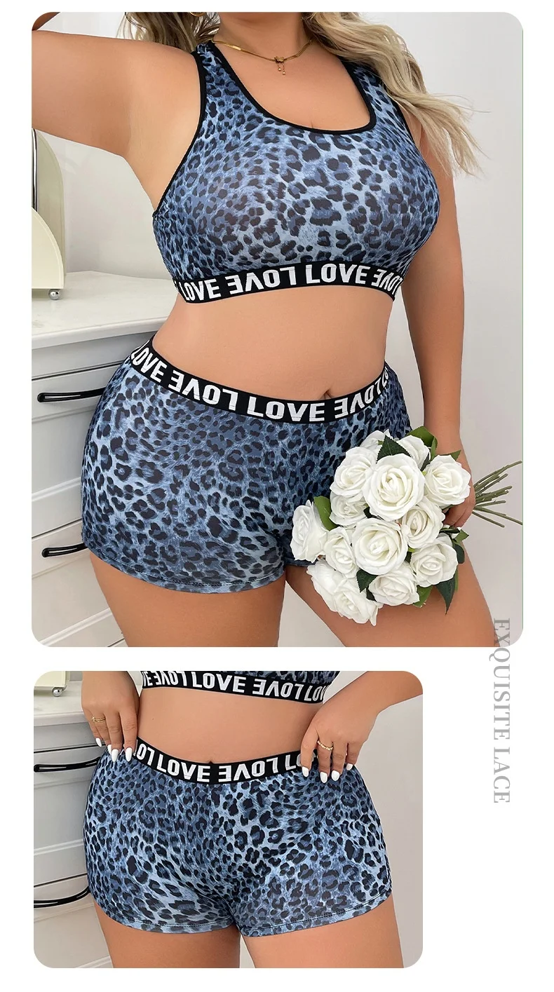 product hot sale set sling shorts two piece set suit leopard print bra for women plus size womens underwear sexy yoga sport bra sets-63