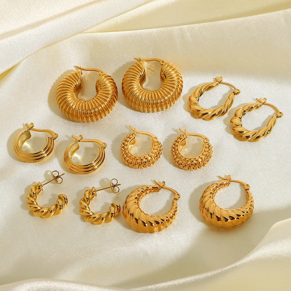 Letter Design Golden Hoop Earrings Elegant Simple Style Stainless Steel 18k  Gold Plated Jewelry Female Gift - Temu