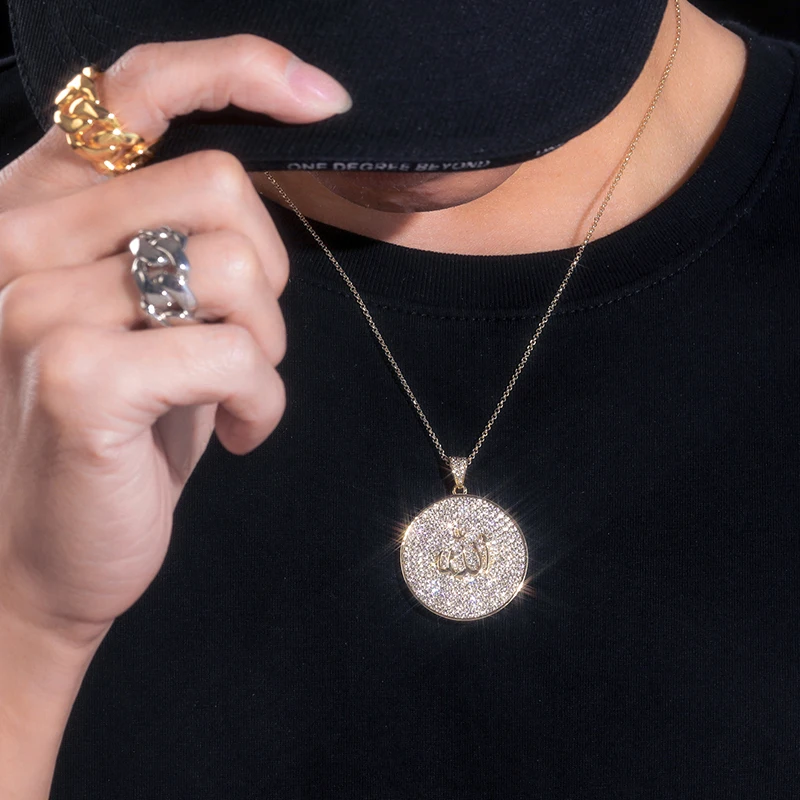 Ciondolo Allah in moissanite, oro 14 carati, collana da moschea islamica - Italia