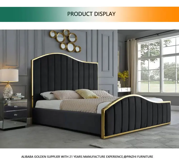 Bedroom Furniture Set Luxury King Size Bed Classic Upholstered Black Modern Queen Size Bed Frame