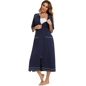 Casual Loose Seven-Point Sleeve Maternity Dress With Lactation Zipper Women's Home Nightgown Sleep & Lounge Product