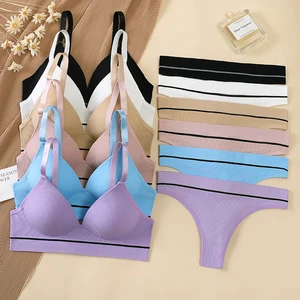 OEM Foreign Trade Bra Set High Elastic Striped Decorative Bra Thong Set High Quality Gathered Ladies Underwear.