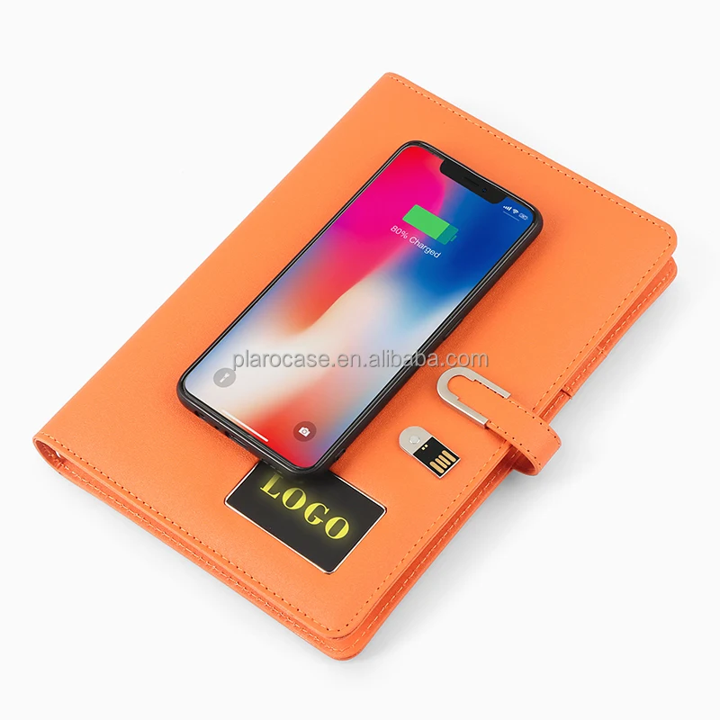 LED Logo Wireless Charging Agenda Notebook with Power Bank USB Voice Recorder Speaker