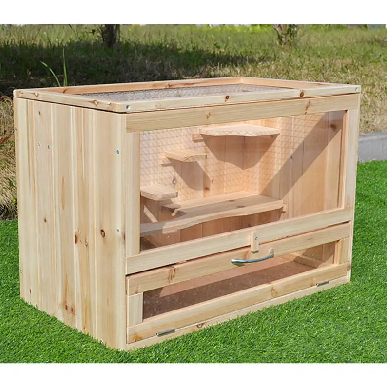Wood Cage Wooden Villa Hamster House Small Animal Climbing