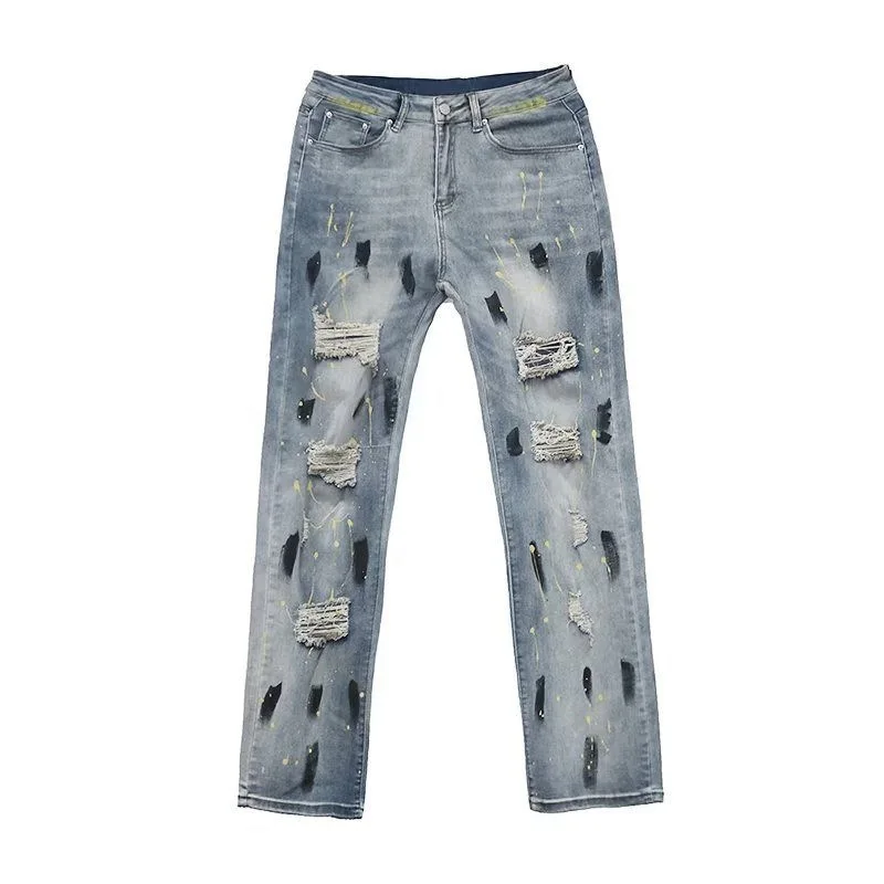 Mens Grey Ripped Jeans Slim Fit Silver Jeans For Men Womens Ladies