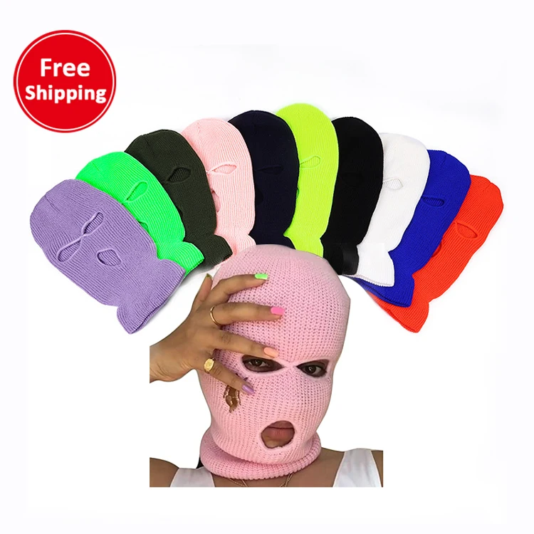 
 Wholesale Full Face Cover Winter Knitted Hat Rappers Bandit Knitted Women Balaclava Fashion 3 Hole Skully Wool Ski Mask  