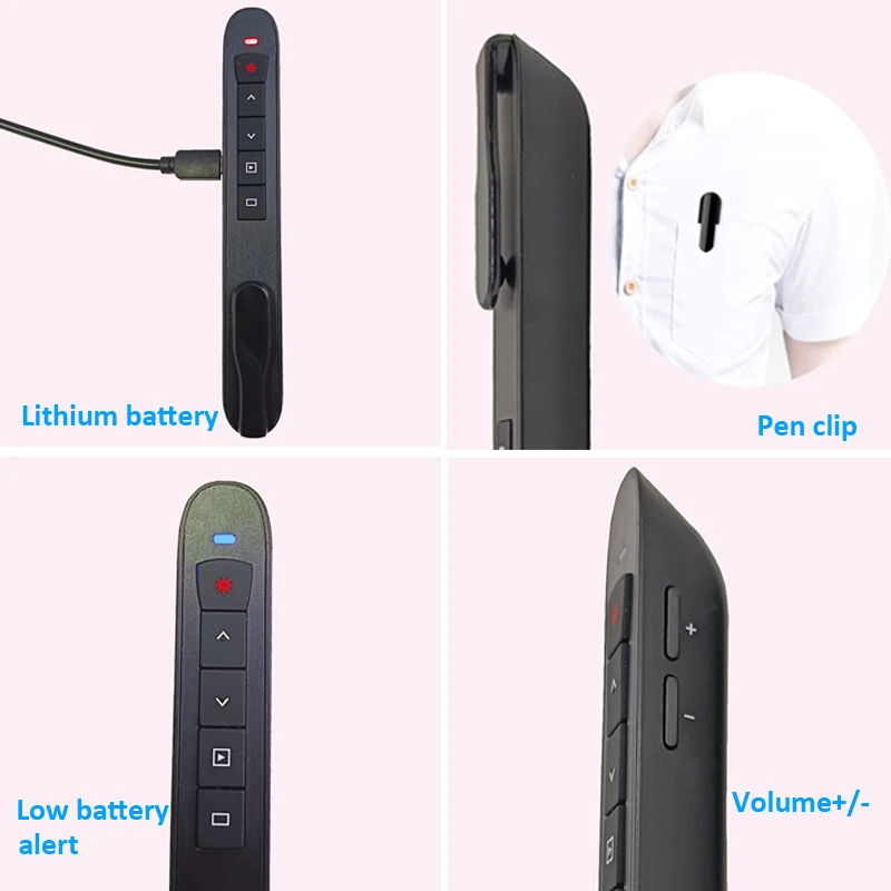 2.4G PPT Wireless Presenter Powerpoint Presentation Remote Slide Changer Pen Pointer Rechargeable Remote Clicker for Teachers
