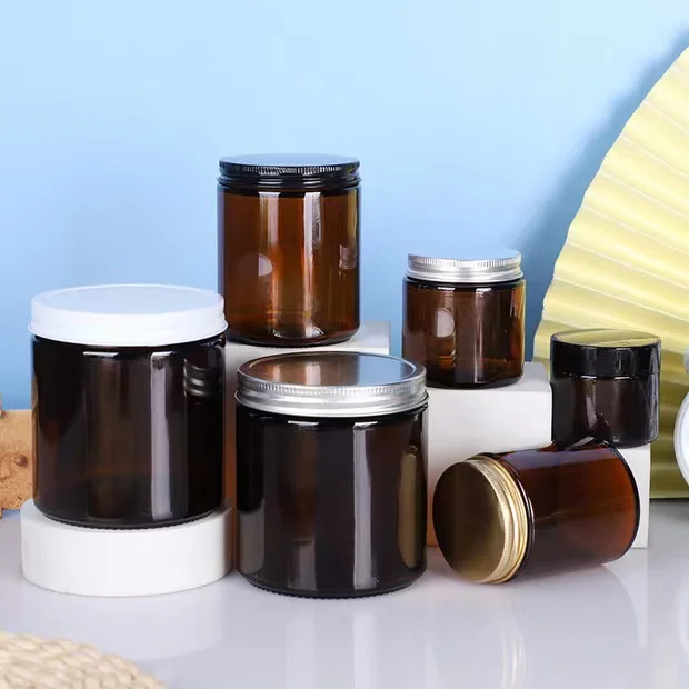 16oz Amber Clear Big Size Luxury Empty Straight Sided Glass Candle Jar ...