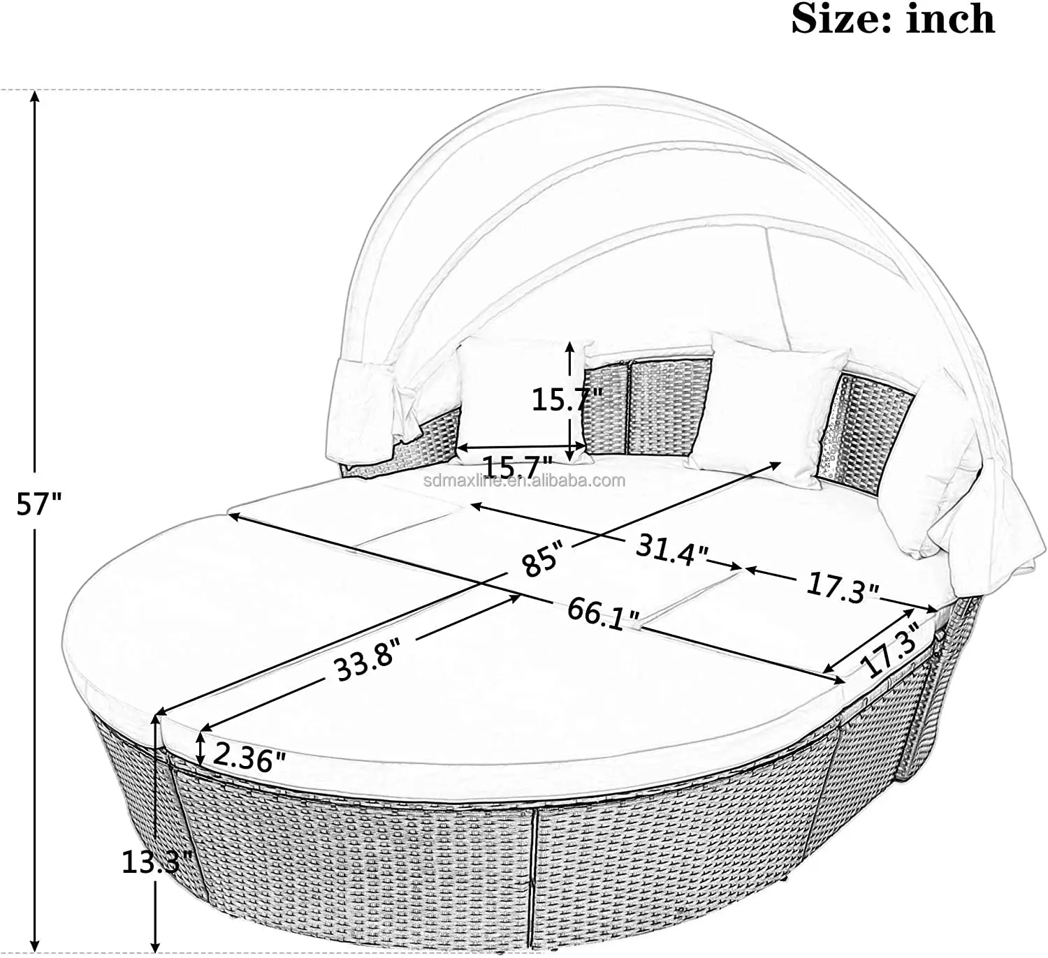 Outdoor Rattan Round Daybed Sunbed With Retractable Canopy,Allweather