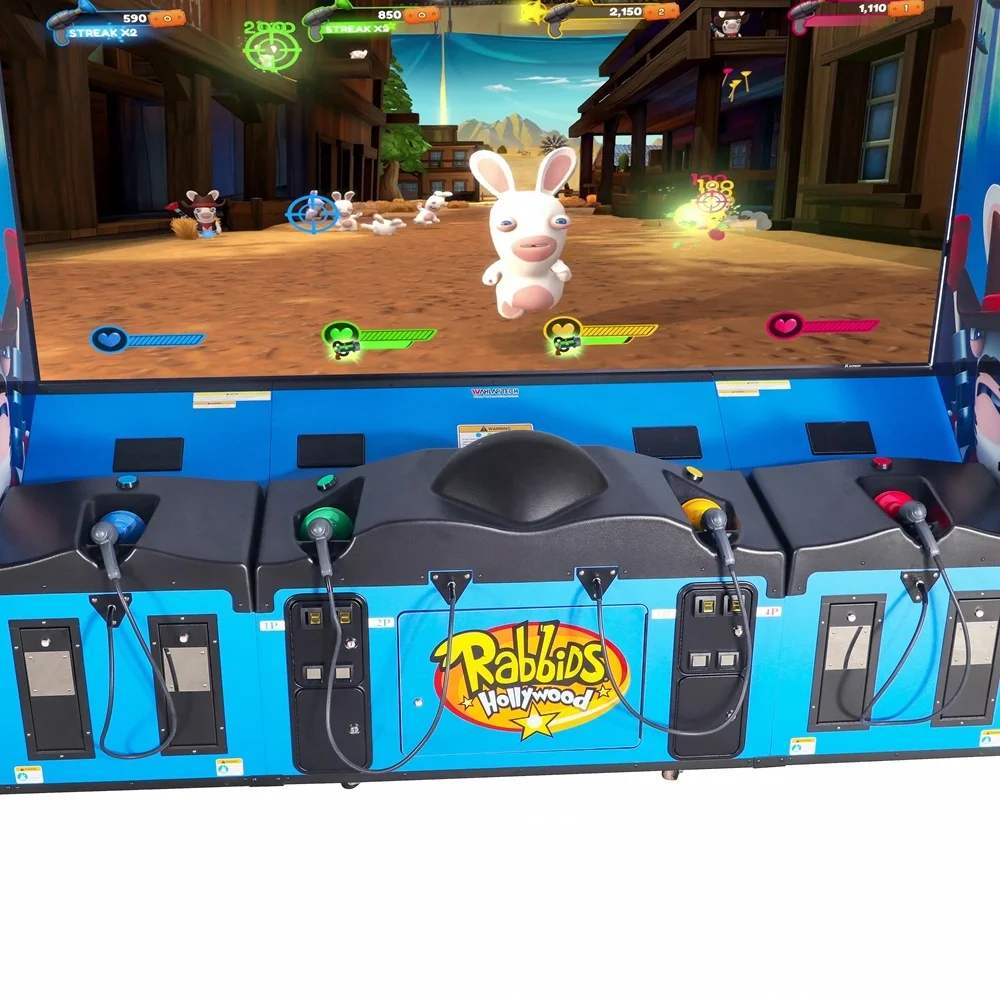 실내 코인 머신 슈팅 아케이드 게임 세계적으로 유명한 IP 래빗 할리우드 슈팅 게임 머신 3인용