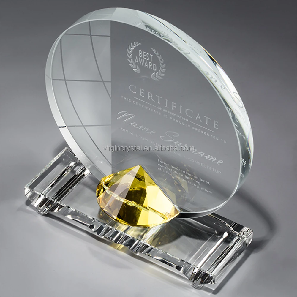 Pujiang Factory Hot Sale K9 Glass Laser Engraving Custom Blank Round Plaque Crystal Trophy Awards Business Events