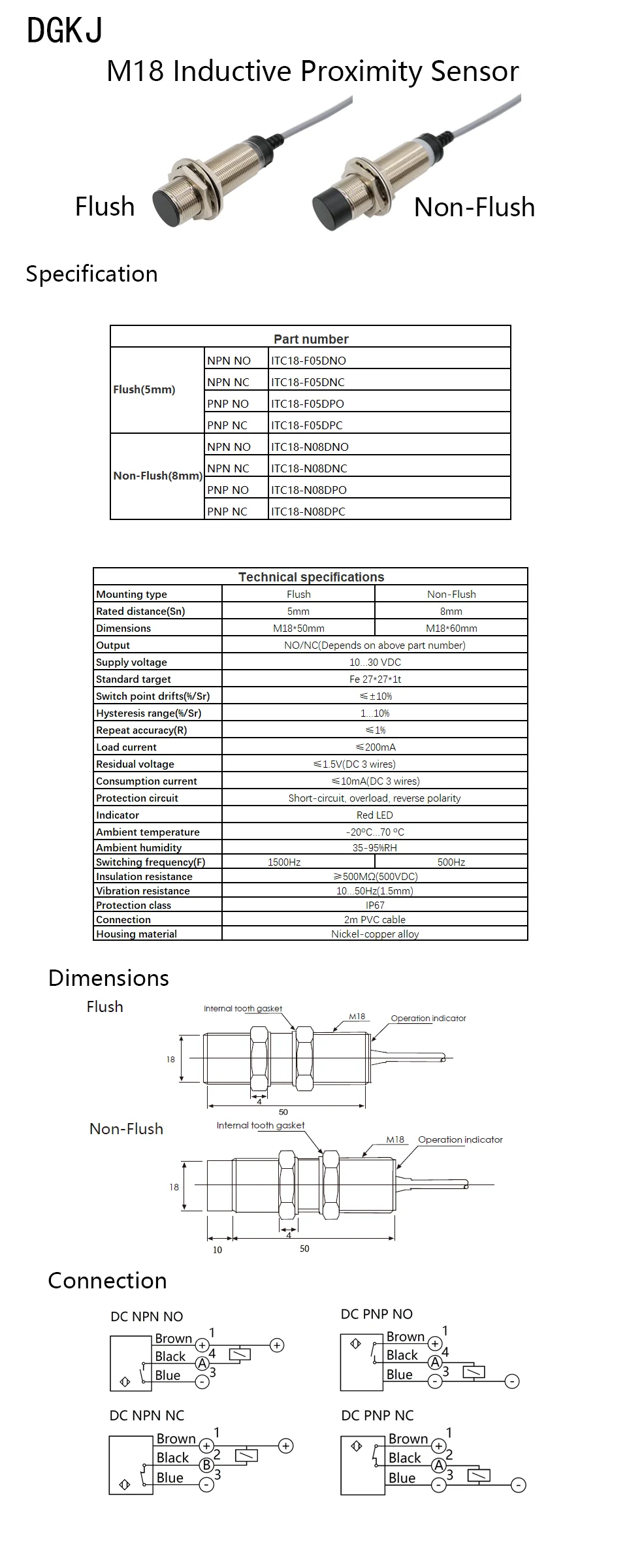 DGKJ M18 Inductive Sensor DC 3-wire Cylinder Proximity Switch IP67 High ...