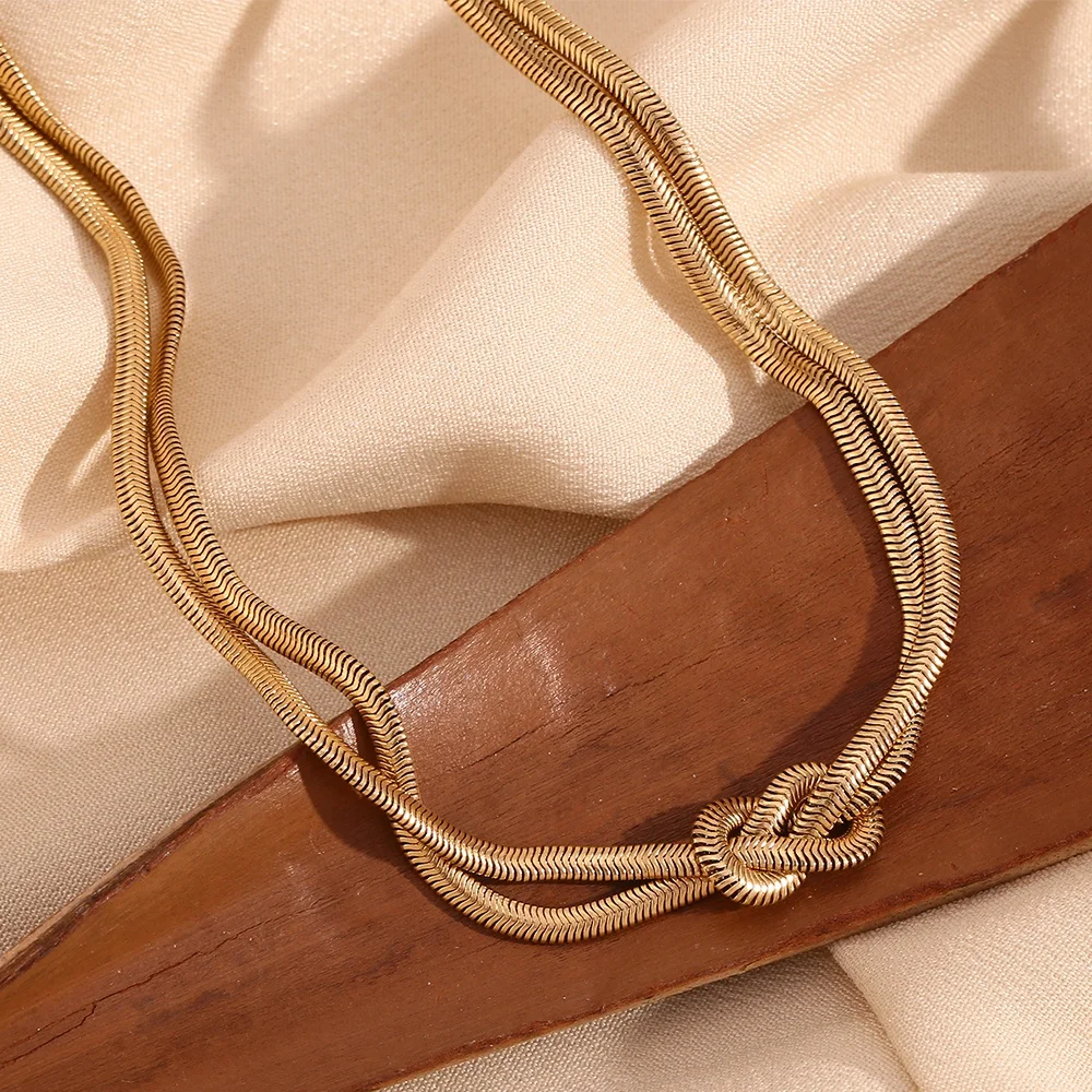 2024 Trends Twisted Double Layer Snake Chain Necklace Gold Plated Stainless Steel Choker