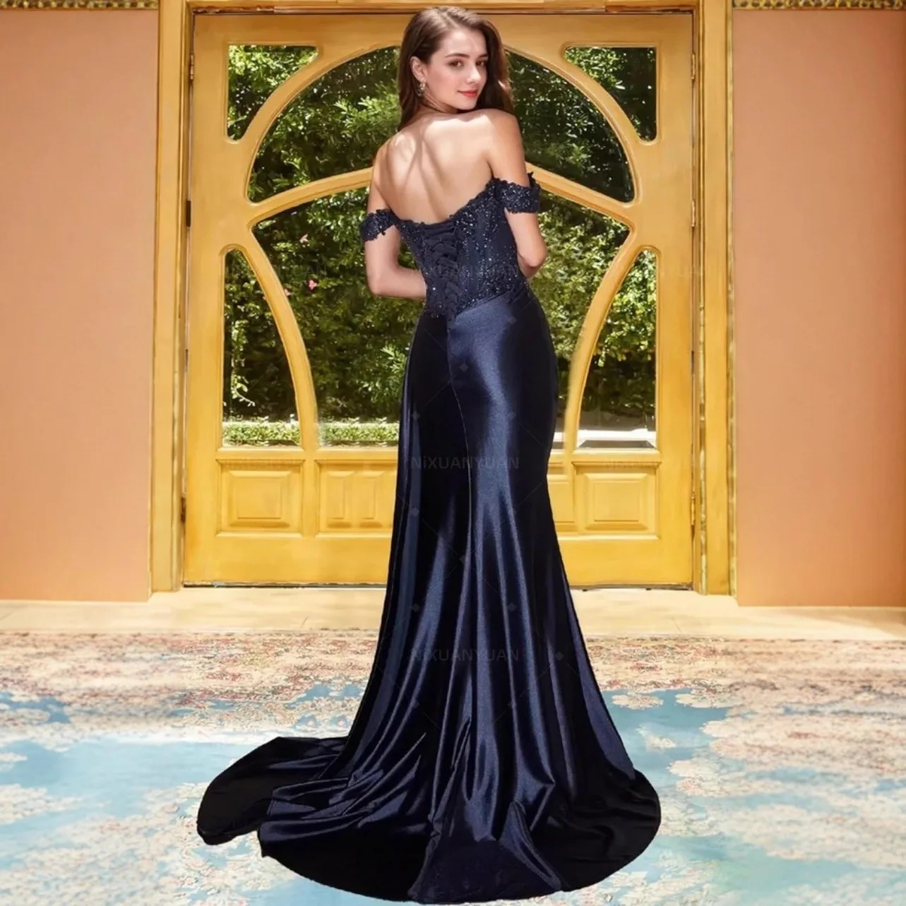 blue diamond silk dress Kerensa Dark Blue Diamond Maxi Dress / L