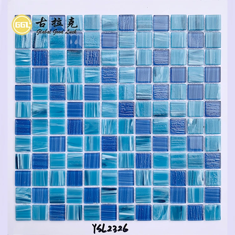 Bluewhale Tile Hot Melt Glass Swimming Pool Tile Square Blue Iridescent Swimming Pool Tile Glass Mosaic