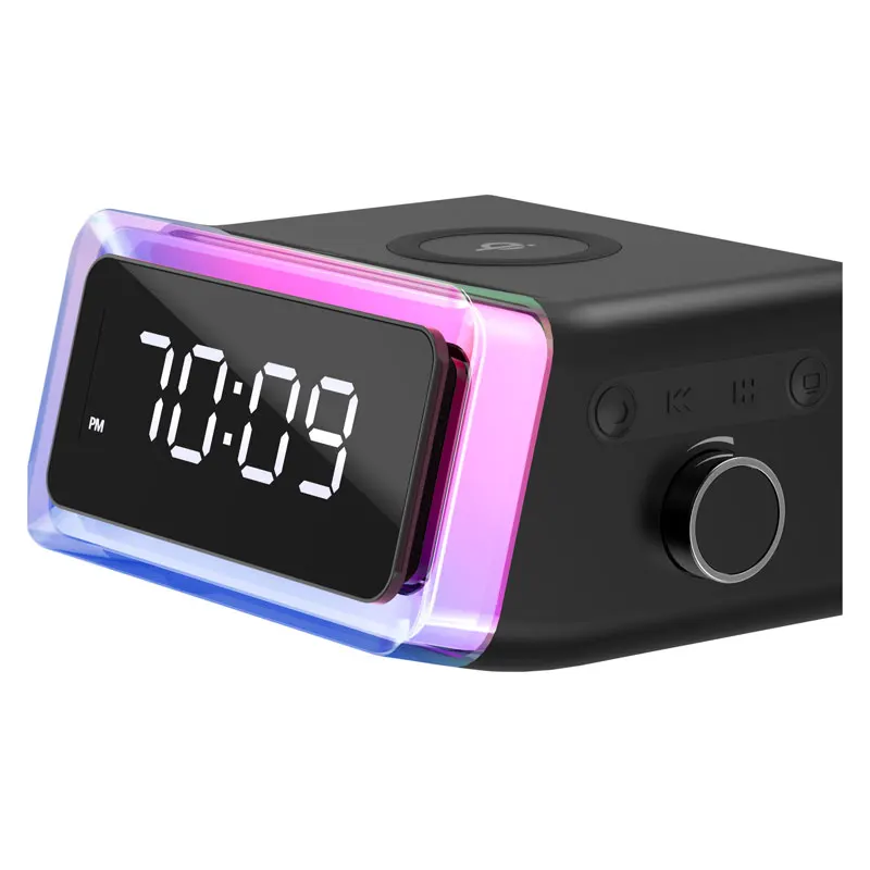 Ночная подставка для спальни, сенсорный цветной Будильник RGB, BT динамик 4 в 1, беспроводное зарядное устройство QI, светодиодная настольная лампа