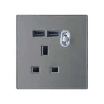 High-end slide switch socket tempered glass one open multi-three hole/- open square corner socket with LED light USB