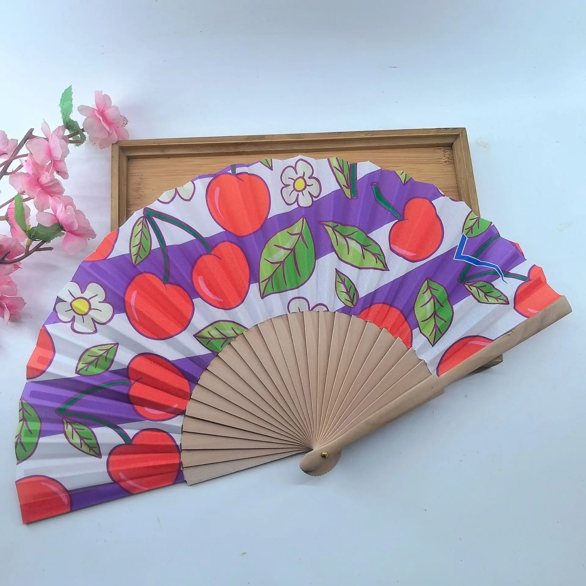 Carved Wooden Hand Fan with Decorative Patterns for Party Advertising 8 inch /21*38cm