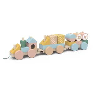 Unisex Montessori Educational Pretend Pull Wooden Train Nontoxic Toys for 2 to 4 Years Old Children Babies Fun Preschool Toys