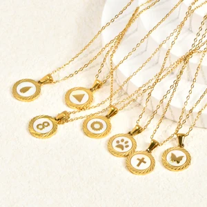 Trendy Unisex Stainless Steel Gold Plated Link Chain Pendant Necklace with Natural Pattern New Jewelry for Girls and Women Gift