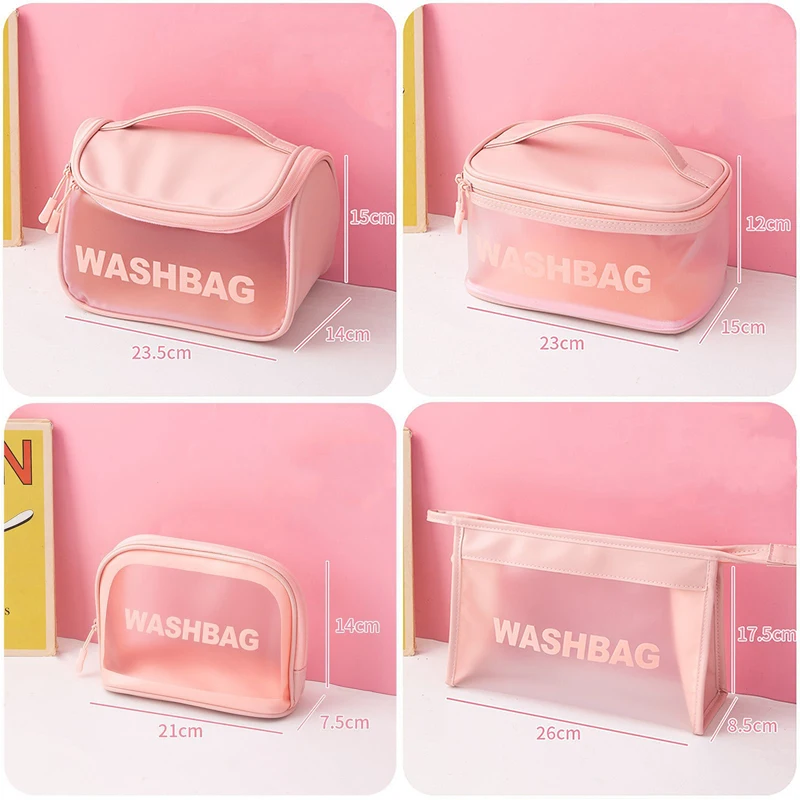 Wholesale Pink Pu Leather Makeup Wash Bag Frosted Transparent Pvc ...