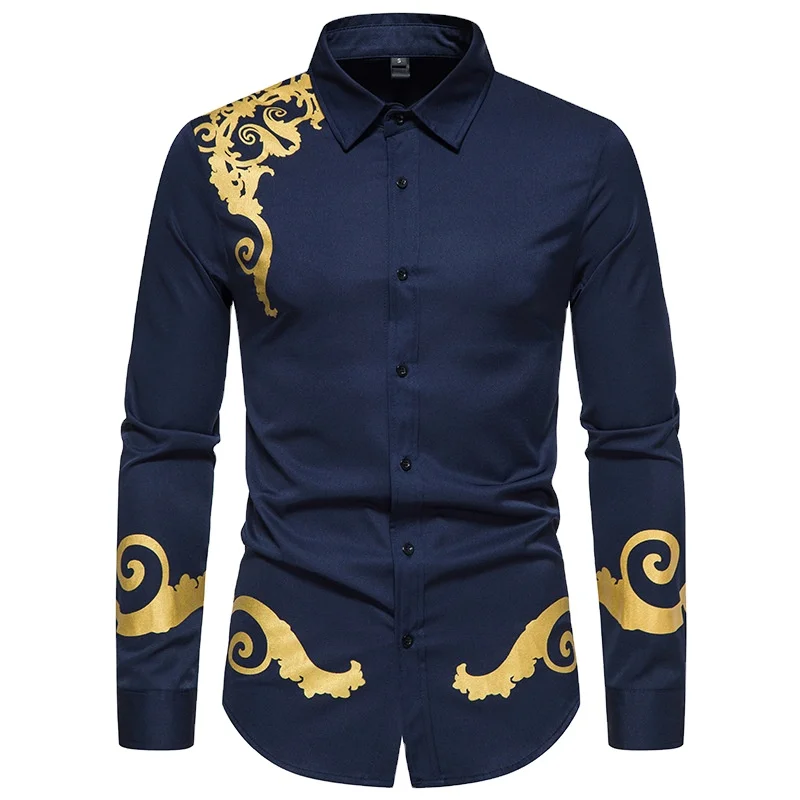 mens black dress shirt with gold Black & Gold Mens Embroidered Western Dress Shirt XL