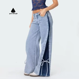 Custom Women's High Waist Comfortable Loose Boyfriend Jeans New Contrasting Color Straight Wide Leg Denim Trousers for Women
