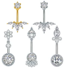 10Pcs/Set 316L Surgical Steel Zircon 14GBelly Button Ring Shinny Zircon Round Flower Navel Ring  Fashion Body Piercing Jewelry