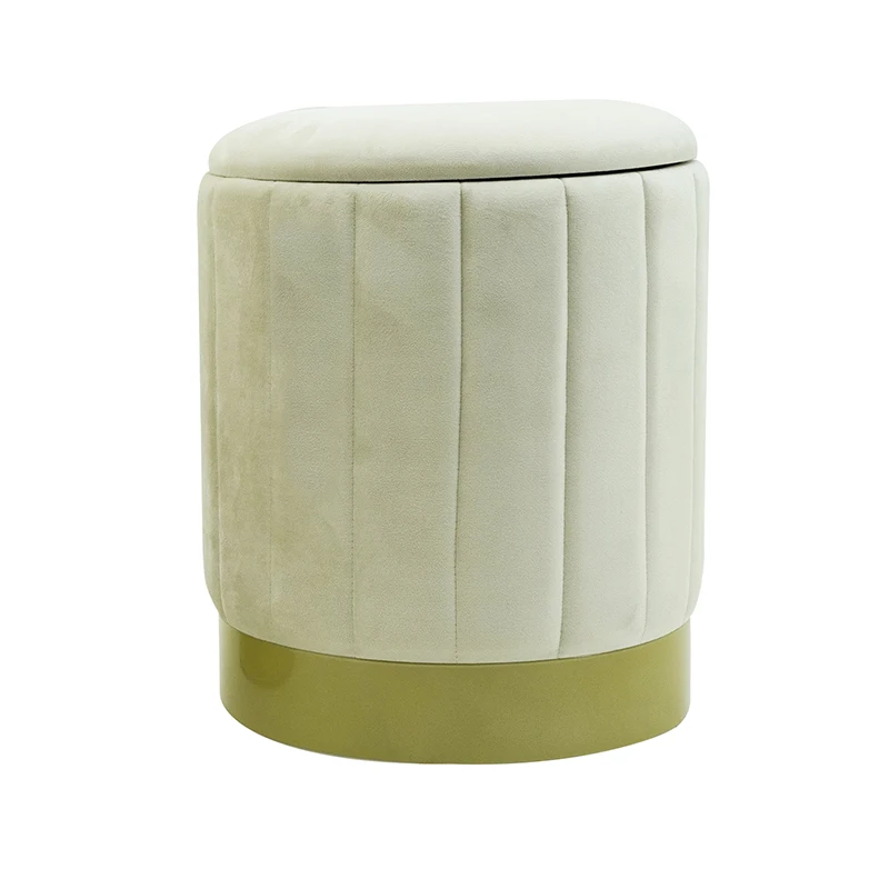 Stylish Round Velvet Storage Stool for Foot Rest With Gold Base for Livingroom
