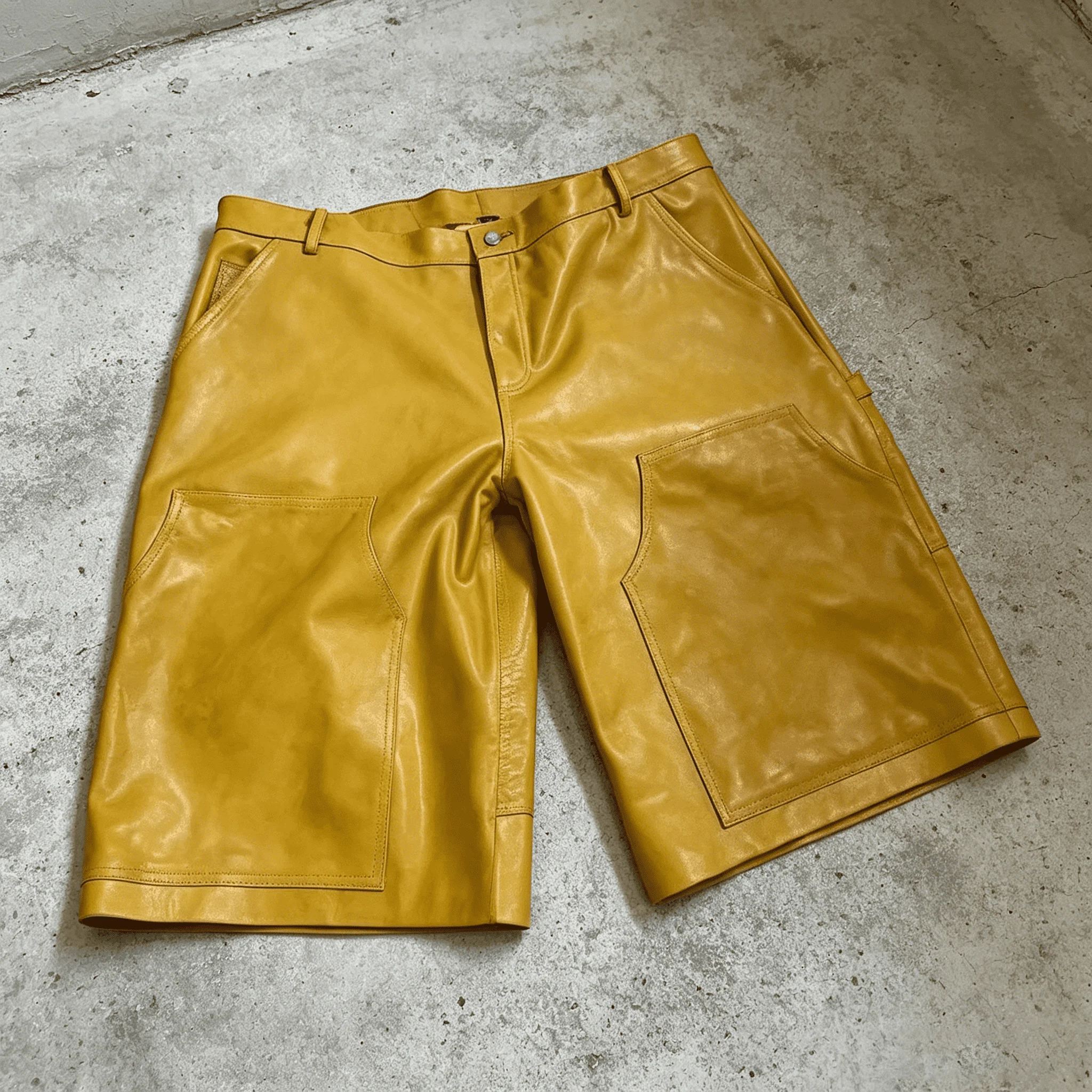 Custom Designer Faux Pu Embossed Oversized Summer Acid Wash Baggy Double Knee Leather Streetwear Short Pant Men