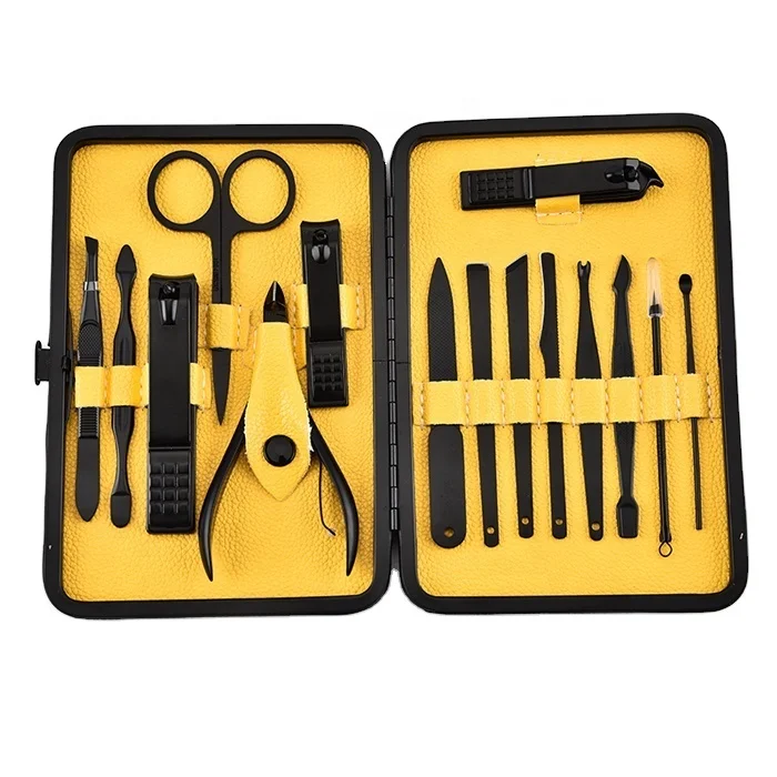 VW-MS-1241 Pedicure Manicure Set 15pcs in 1  Black Tool Manicure Kit Sets Nail Cuticle Clippers Cleaner Grooming Case