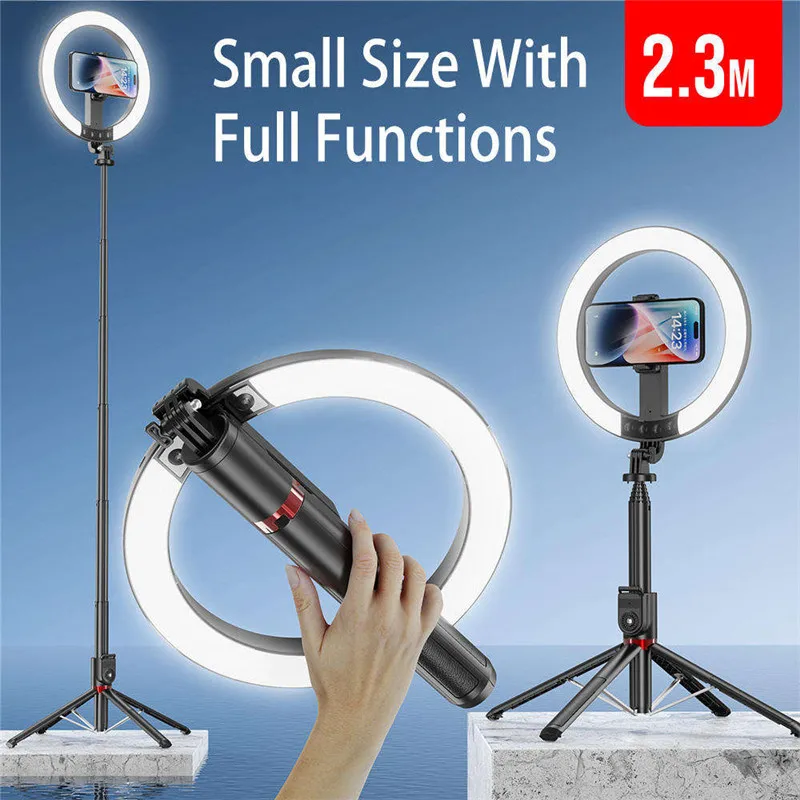 UNIEAN P225Q Extra Stable 2.3m Large Size Multifunctional Photography LED Fill Ring Light Selfie Stick Tripod Stand Rotatable