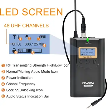 Wireless Lavalier Microphone System, Comica CVM-WM100 UHF 48 Channels Professional Wireless Microphone Compatible With Canon detail image