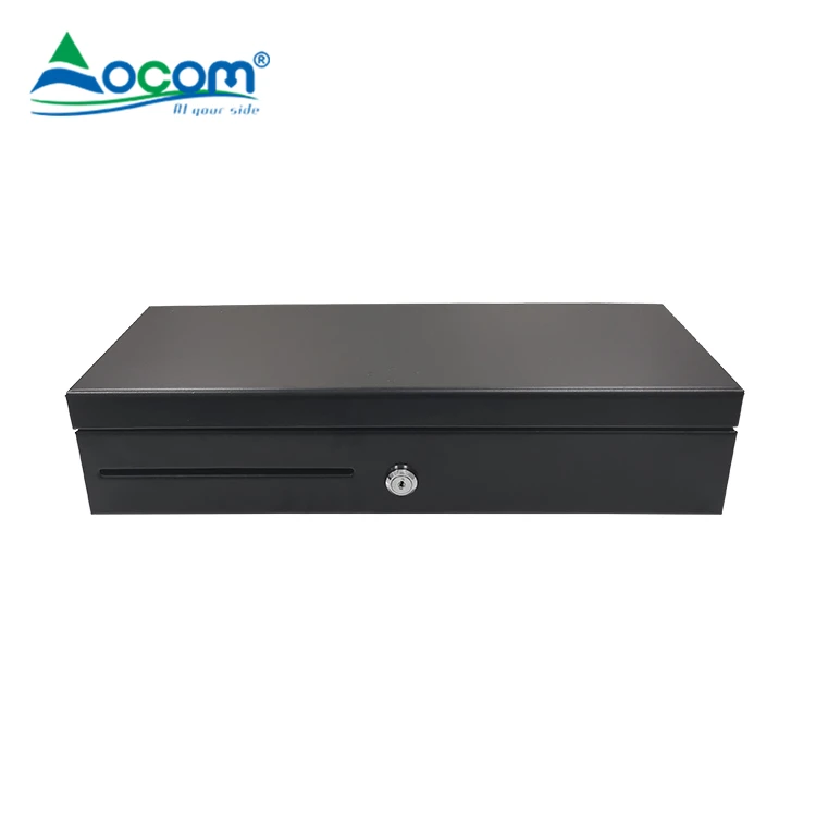 OMCOM ECD-170B Flip Top Metal Cash Drawer 6 Bill and 8 Coin Trays 2 Position Lock RJ11 Checkout Counters