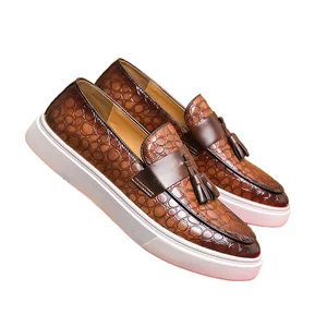 2026 New Fashion Genuine Leather Men's Casual Dress Shoes Loafers Flat Walking Style for Office or Spring Season