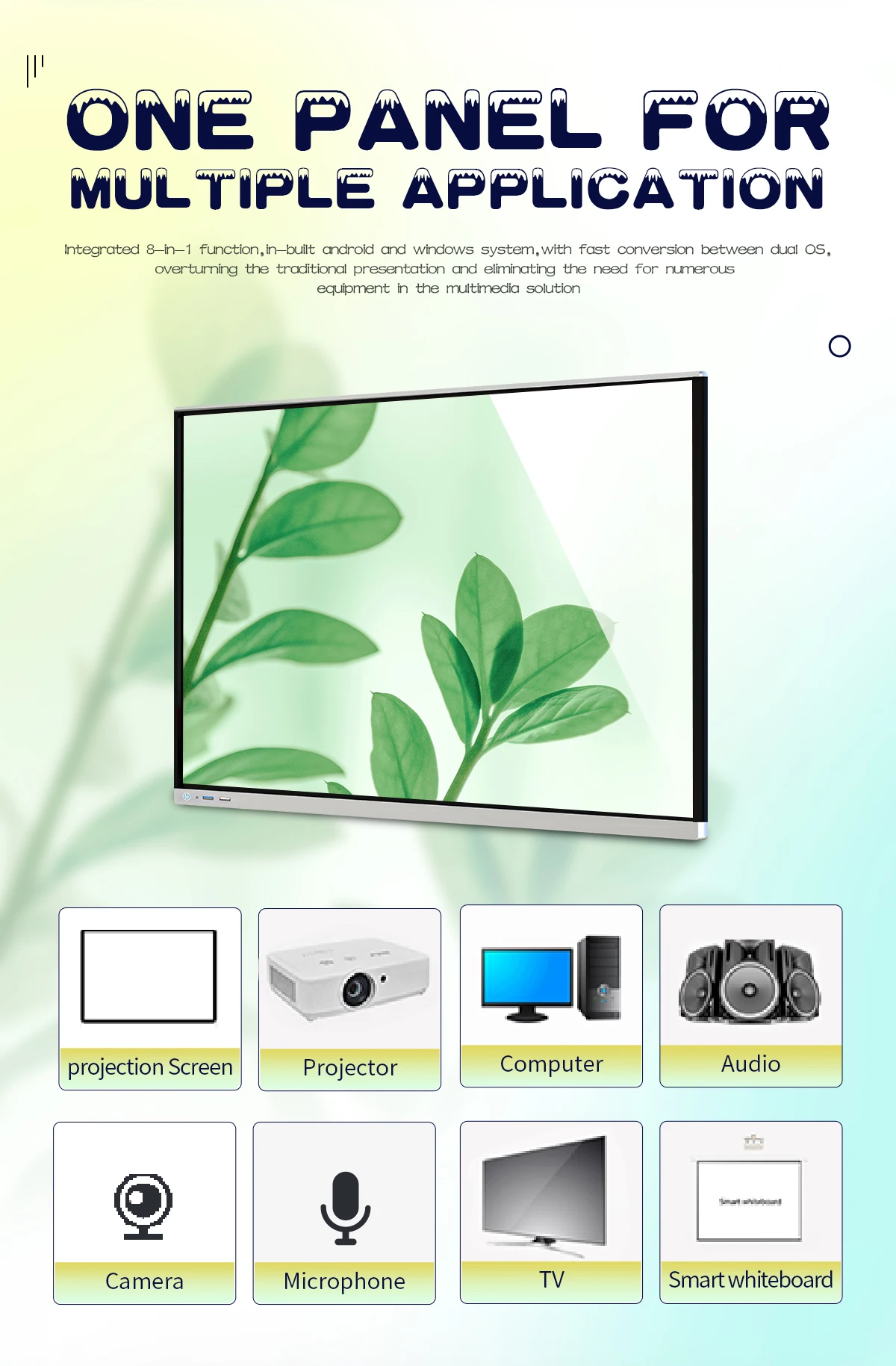 School Meeting Interactive Screen 98 Inch Smart Board EIBOARD 4K LED Flat Panel Capacitive Stylus Annotation Hybrid
