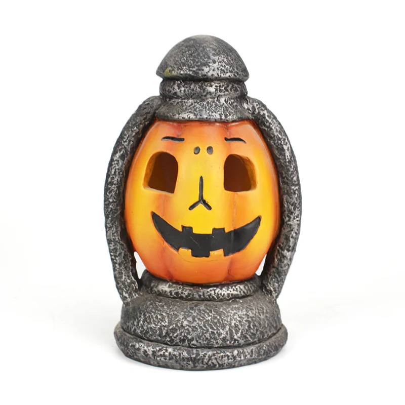 Chinesischer Fabriklieferant auf Bestellung hergestellte Harz-Halloween-LED-Lichter, orangefarbenes LED-Halloween-Schmuckstück, personalisiertes Resins-Kürbisdekor, Resinkürbisschmuck