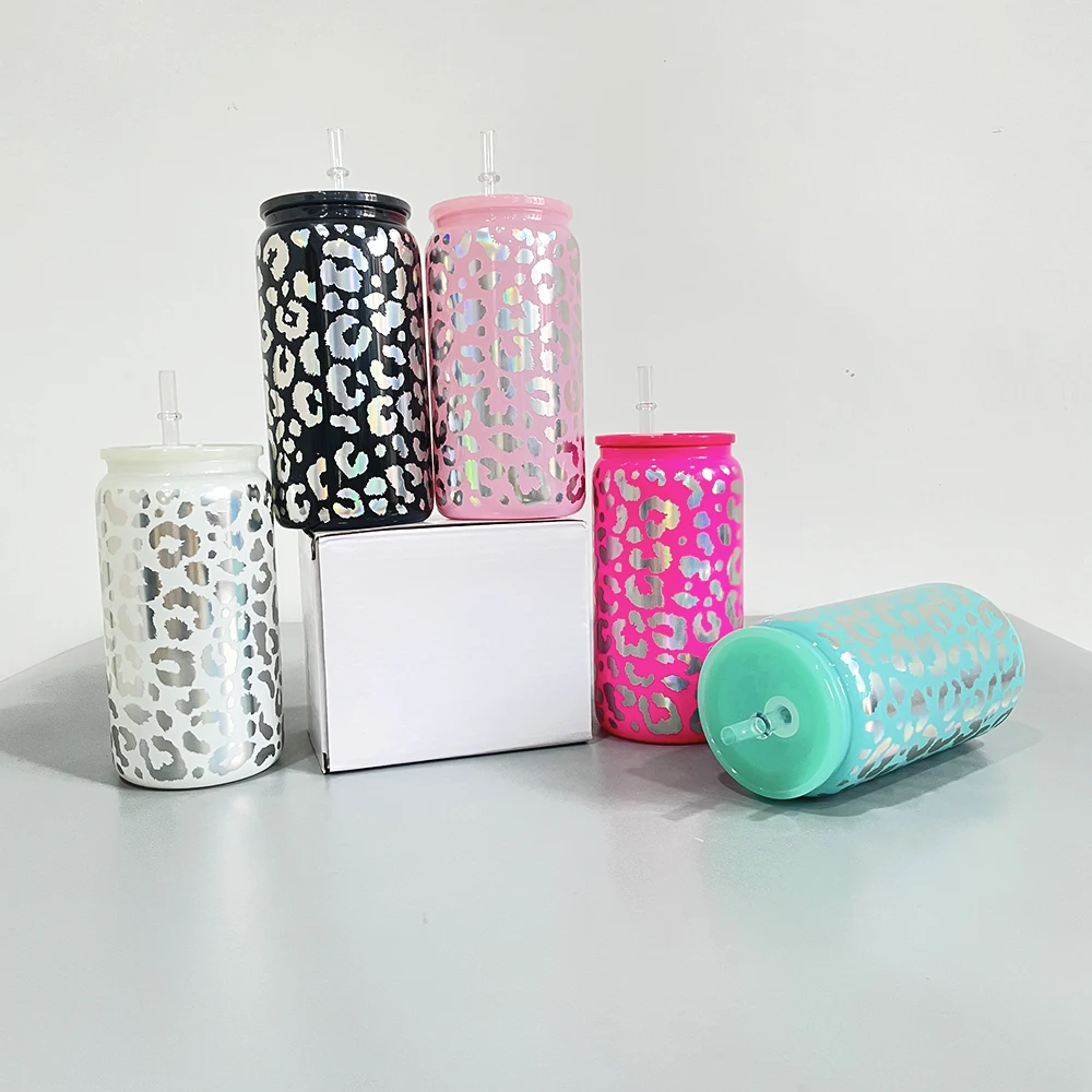 Стеклянная бутылка для воды с леопардовым принтом, 16 унций