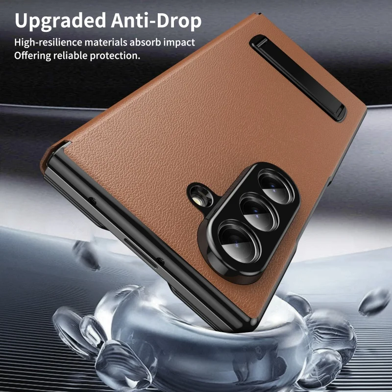 Luxury PU Leather Cell Phone Case for Samsung Z Fold 3 4 5 6 With Metal Bracket Hard PC Shockproof Protective Back Cover